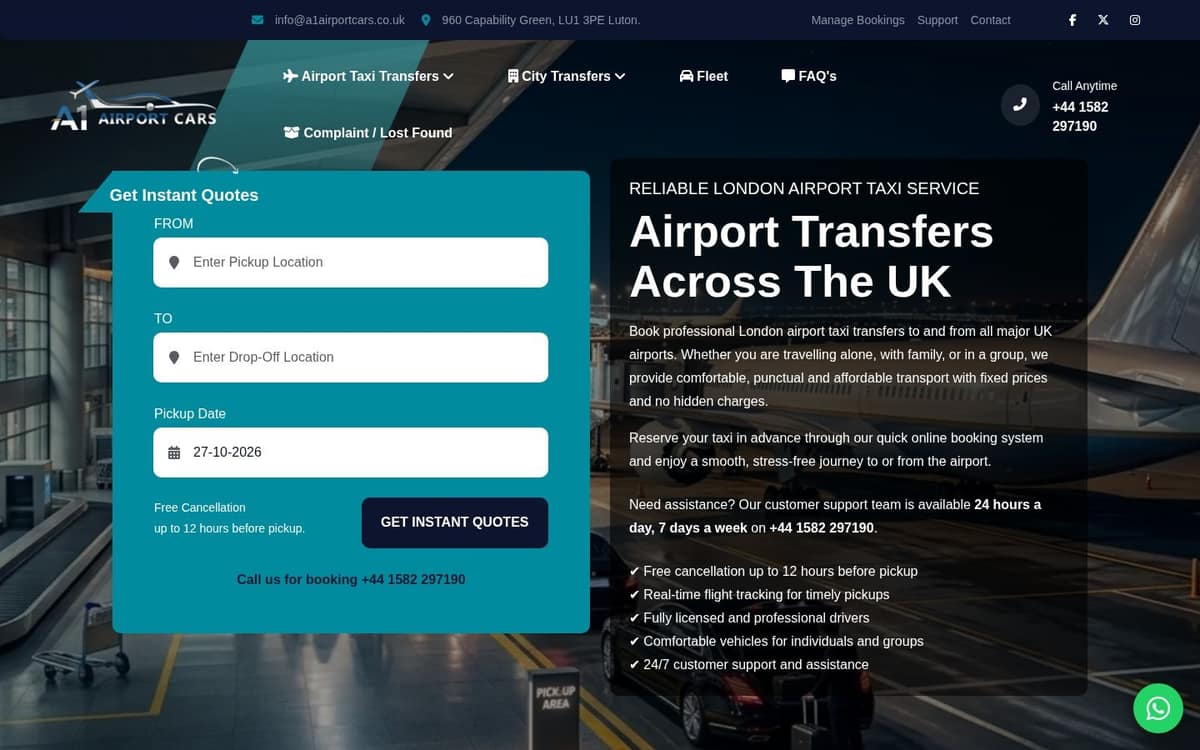 A1 Airport Cars website